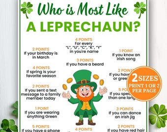Who is Most Like Leprechaun Game, Classroom Game, St Patrick Activity, Fun Holiday Game for Kids Adults, Holiday Party Game, Game for Groups