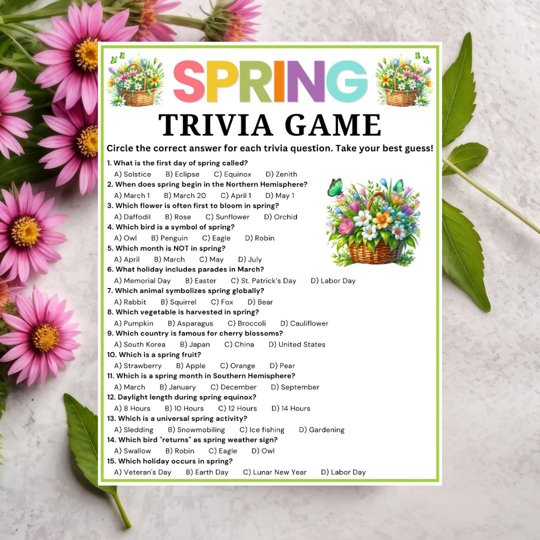 Spring Trivia Game, Printable Spring Game, Spring Trivia Quiz, Spring ...