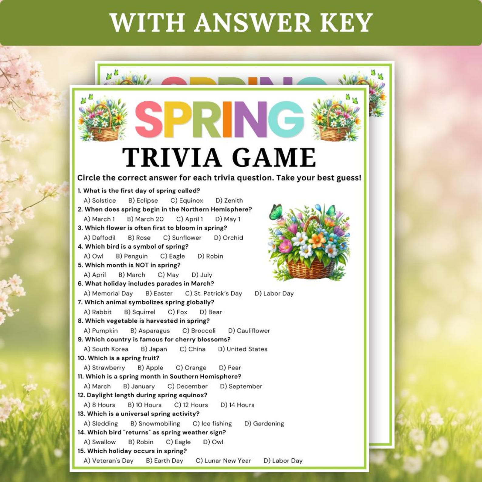 Spring Trivia Pdf Spring Trivia Game, Printable Spring Game, Spring Trivia Quiz, Spring ...