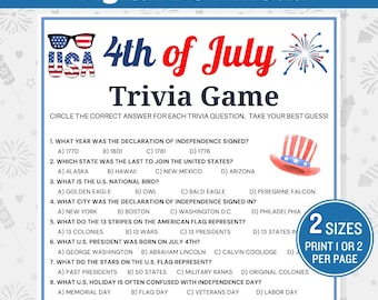 4th of July Trivia Game, 4th of July Game, American Trivia Game, Printable Fourth of July Trivia Game,Independence Day Game,Instant Download