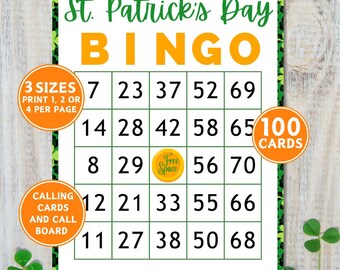 100 St Patrick's Day Bingo Cards, Printable St Patricks Day Bingo Game, Classroom Holiday Party Game, St Paddy's Activity for Kids & Adults