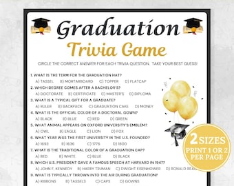 Graduation Trivia Game, Graduation Quiz Game, Printable Grad Party Activity Games, Graduation Games, Graduation Party Games, Think Fast Game