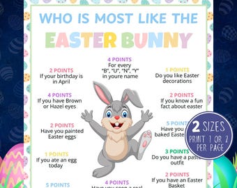 Who Is Most Like The Easter Bunny Game, Printable Easter Game, Easter Party Game Easter Activity For Kid Adults, Classroom Game, Office Game