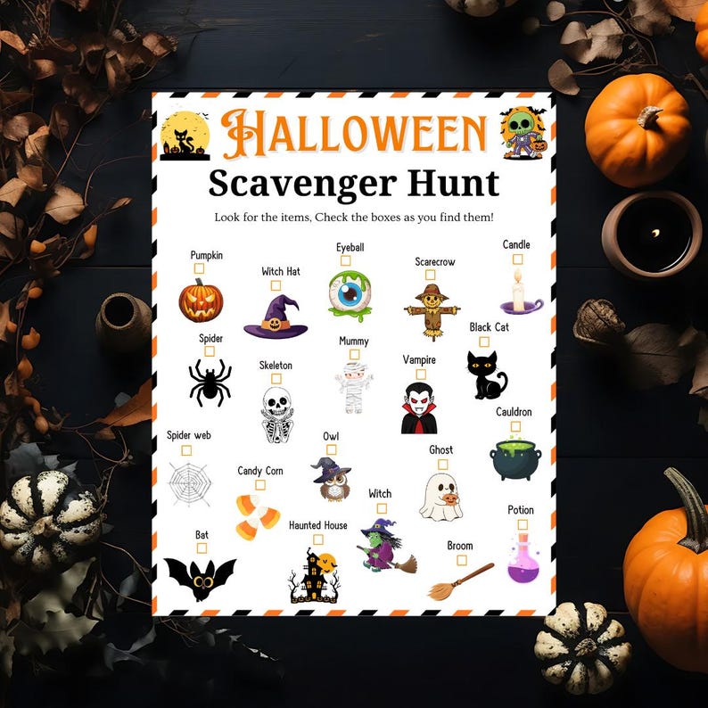 Halloween Scavenger Hunt, Printable Scavenger Hunt for Kids, Teens ...