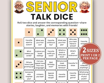 Senior Talk Dice Game, Table Talk Dice, Games for Senior Citizens,Seniors Memory Game,Senior Birthday Activity,Roll and Tell Game,Group Game