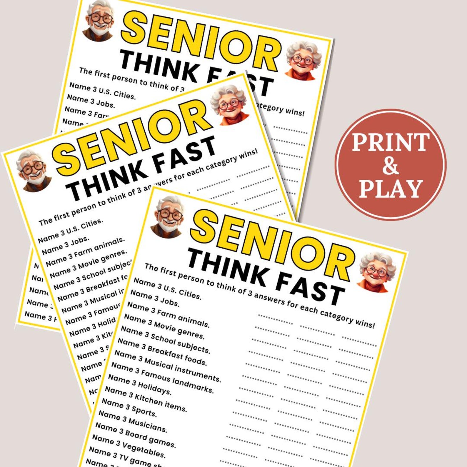 Senior Think Fast Game, Think Quick Game, Games for Senior Citizens ...
