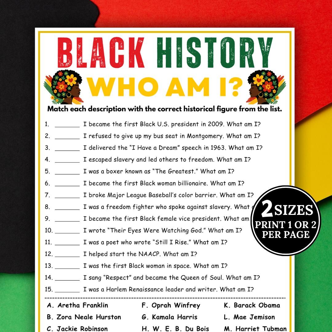 Black History Month Who Am I Game, Riddle Me This, Holiday Trivia Game ...