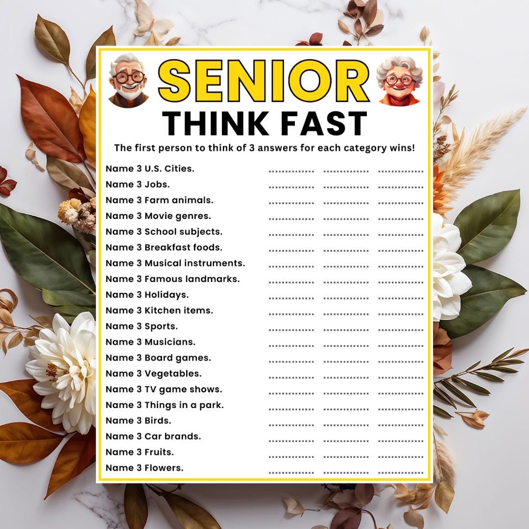 Senior Think Fast Game, Think Quick Game, Games for Senior Citizens ...