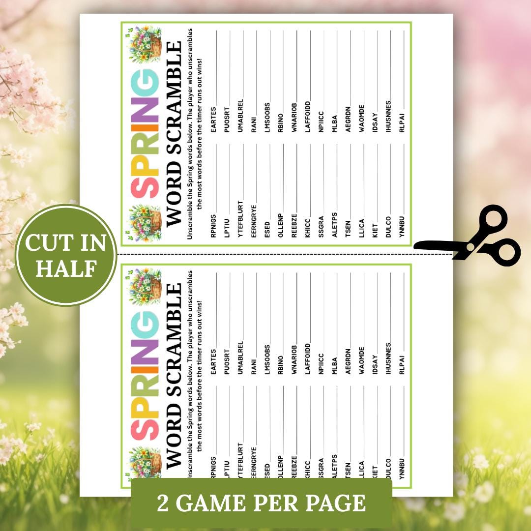 Spring Word Scramble Game, Printable Spring Games, Word Unscramble ...