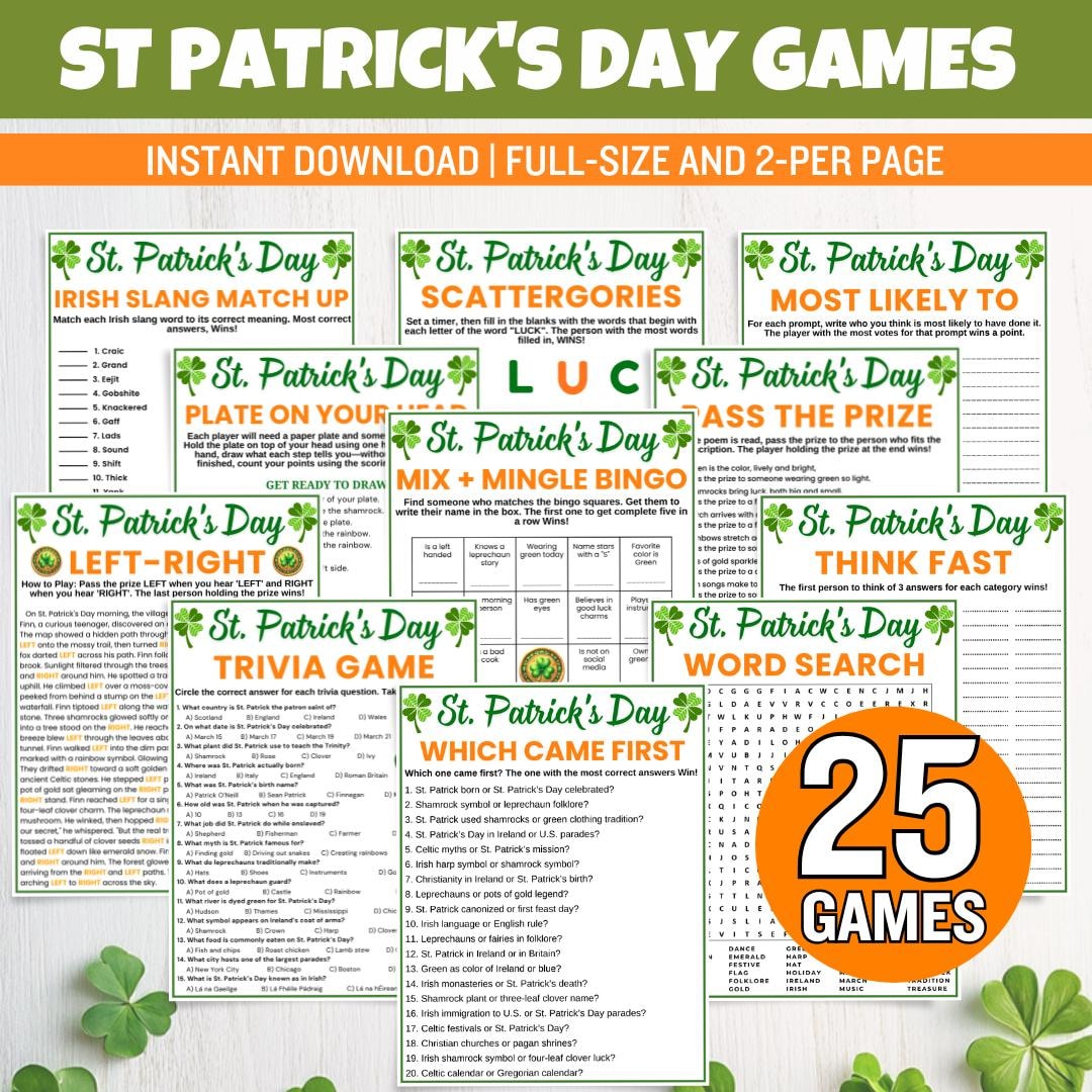 St. Patrick's Day Games Bundle, Printable Games for Kids & Adults ...
