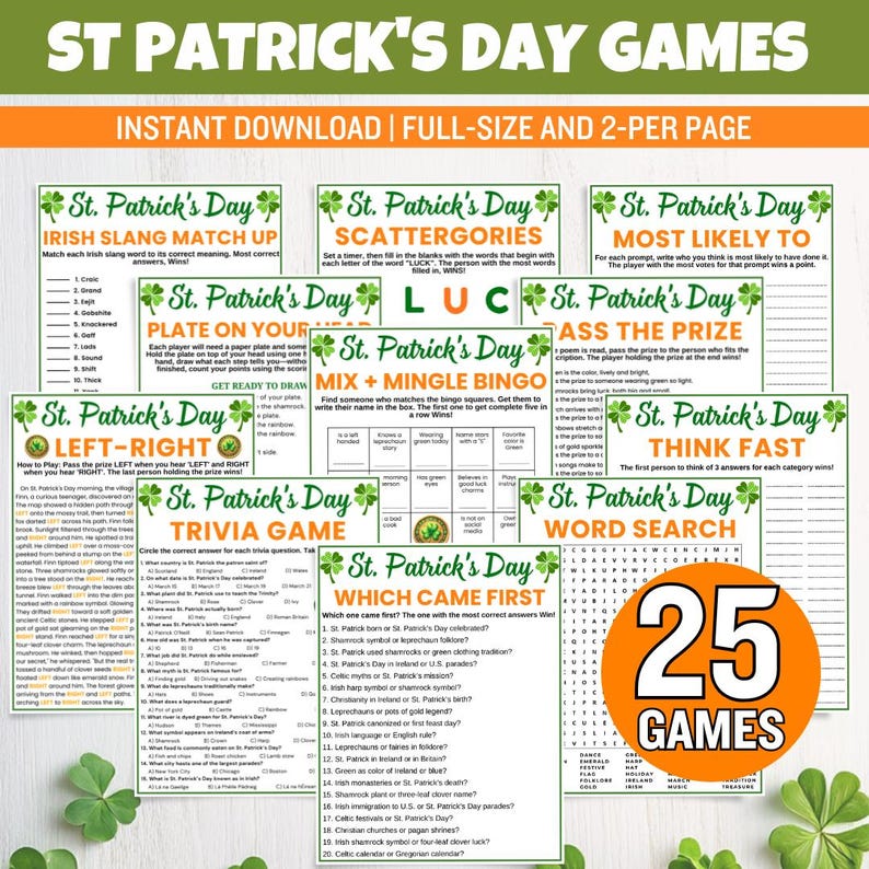 St. Patrick's Day Games Bundle, Printable Games for Kids & Adults ...