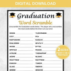 Graduation Word Scramble Game, Graduation Games, Graduation Word Unscramble, Printable Graduation Party Class Of 2025, Grad Party, Word Game