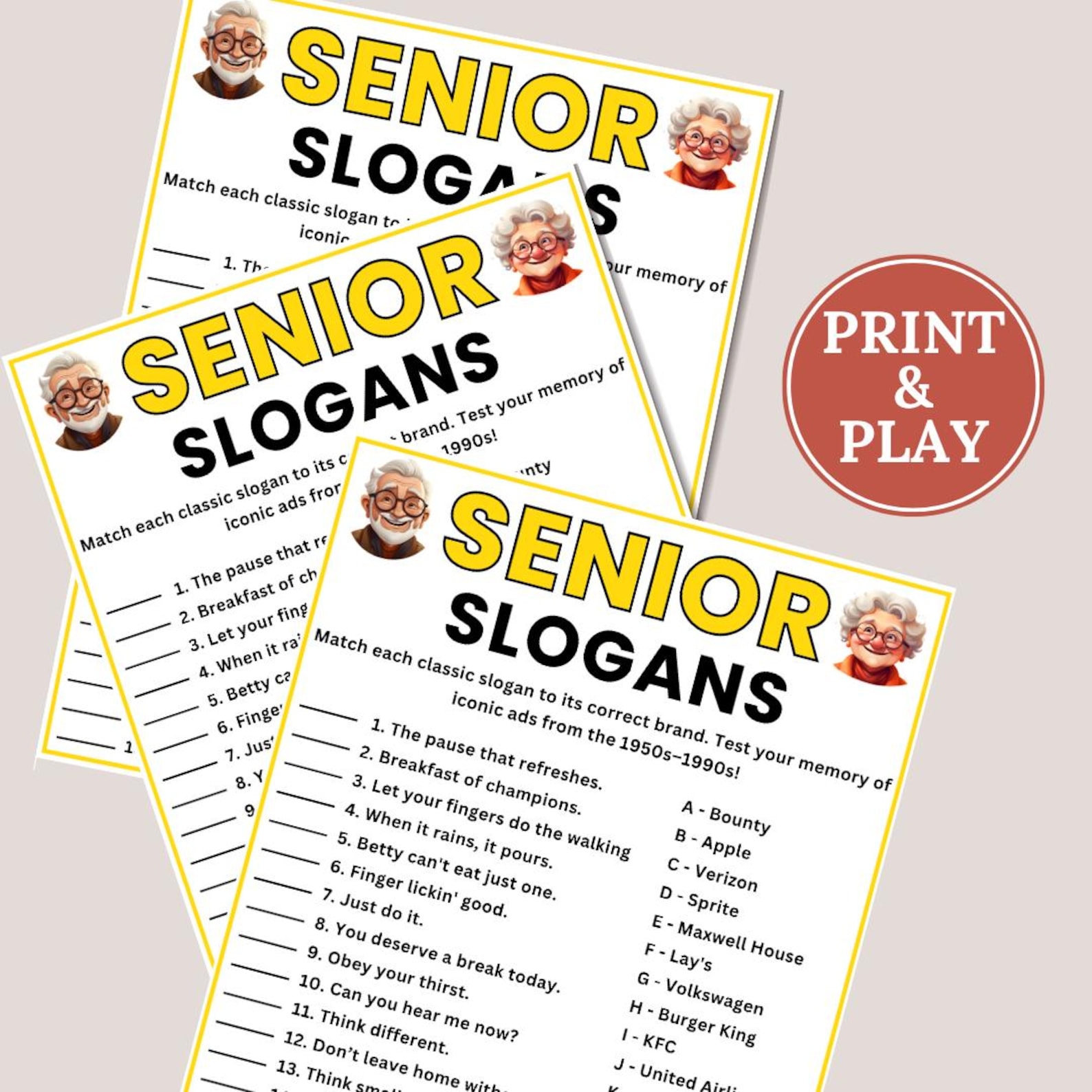 Senior Riddlee Icon Senior Slogans Game, Trivia for Seniors, Senior Riddles, Senior Party ...