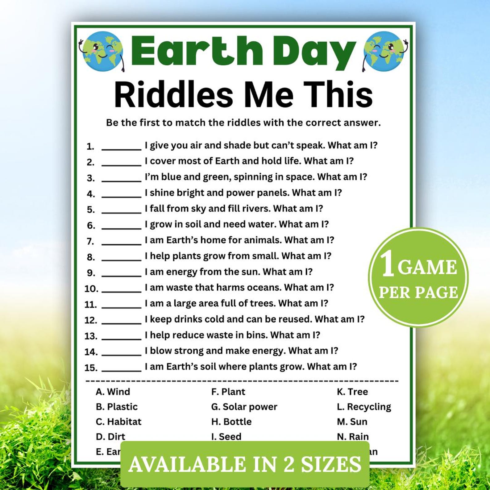 Earth Day Math Riddles Earth Day Riddles Game, Riddle Me This, Earth Day Activity, Jokes Game ...