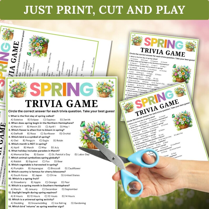 Spring Trivia Game, Printable Spring Game, Spring Trivia Quiz, Spring ...
