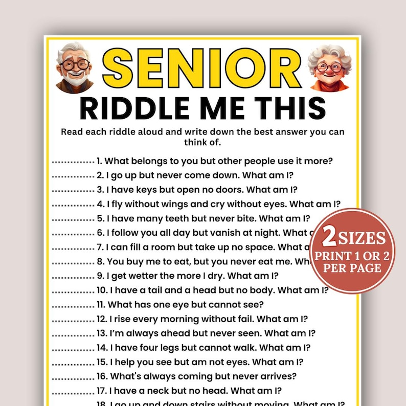 Senior Riddles Worksheet Printable Senior Riddles Game, Riddle Me This Game, Games for Senior Citizens ...