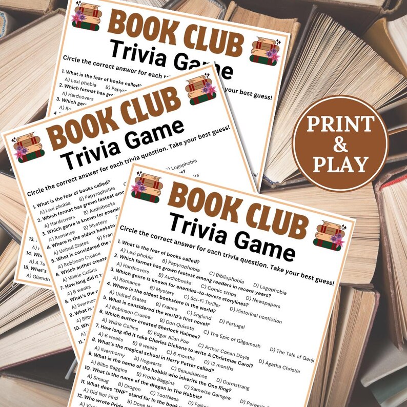Book Club Trivia Game, Book Club Party Game, Book Club Activities, Book ...