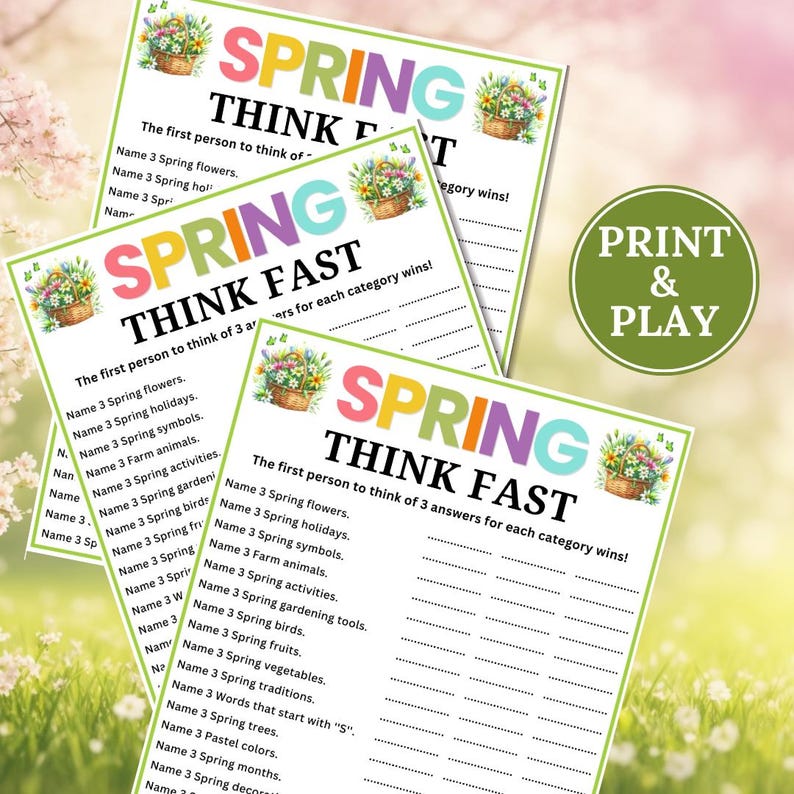 Spring Think Fast Game, Think Quick, Spring Trivia, Spring Party Games ...