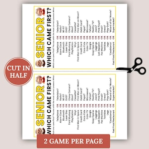 Which Came First Senior Trivia Game, Icebreaker Game for Elderly Nursing Home, Retirement Party Idea, Senior Center Game, Family Game Night
Which Came First Seniors, Games for Senior Citizens Games for Elderly Icebreaker Senior Citizens Birthday Seniors Party Games Seniors Memory
Senior Which Came First Game, Memory Game for Senior Citizens, Brain Games for the Elderly, Retirement Home Game, Seniors Center Trivia Game