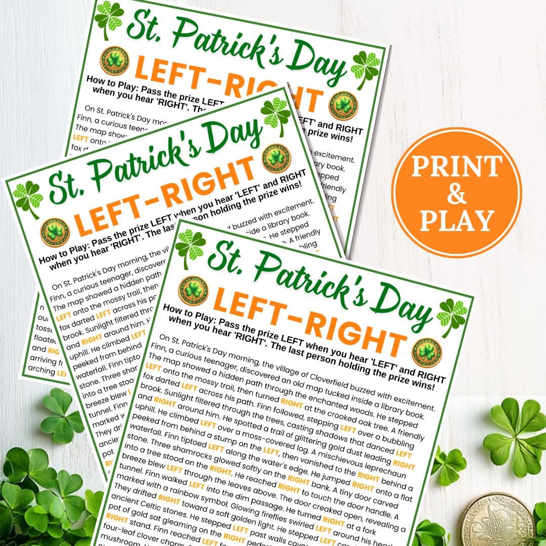St. Patrick's Day Left Right Game, Pass the Prize Game, St Paddys Day ...