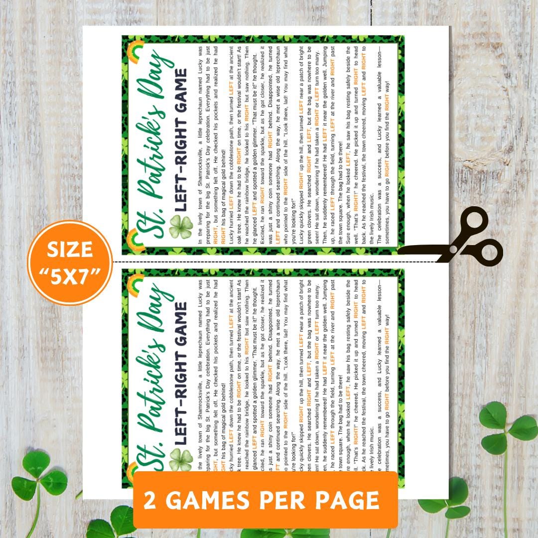 St. Patrick’s Day Left Right Game, Printable Saint Patricks Games, Pass ...