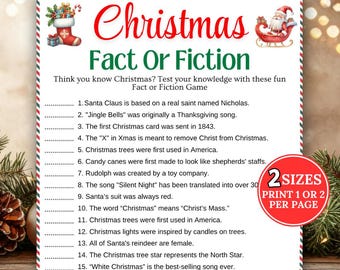 Christmas Fact or Fiction Game, Christmas Party Game, True or False Game, Christmas Trivia, Classroom Activity, Family Game Night, Quiz Game
