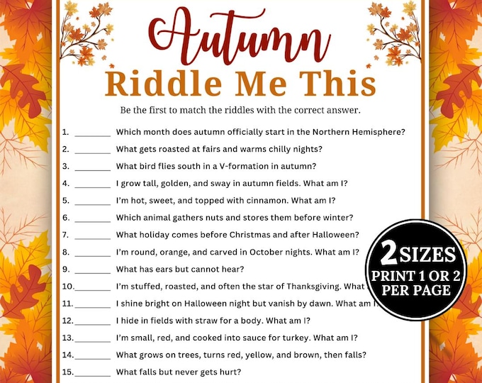 Autumn Riddles Game, Fall Riddle Me This Game, Fall Party Game for Kids ...