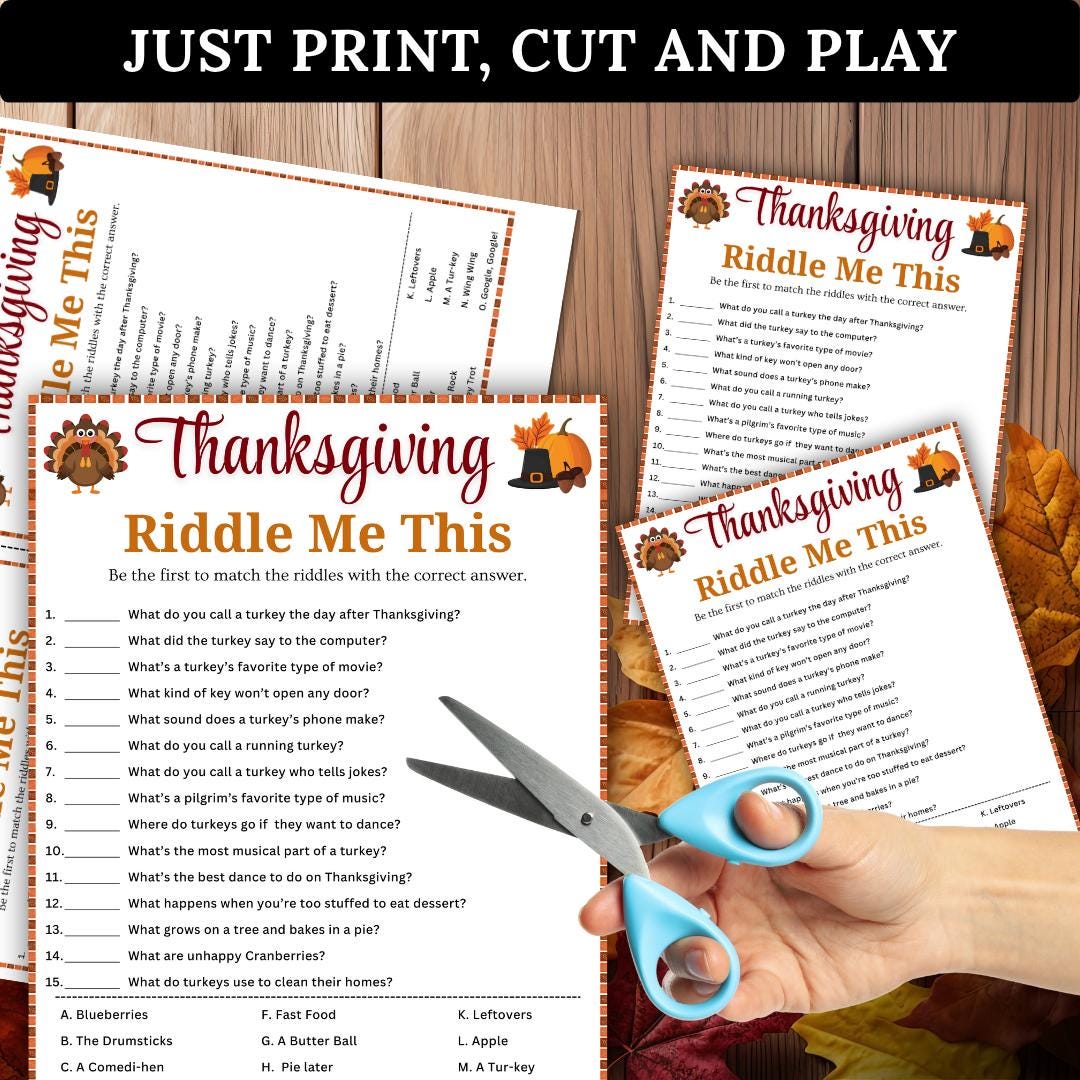 Thanksgiving Riddles Game, Riddle Me This, Turkey Day Trivia Quiz Kids ...