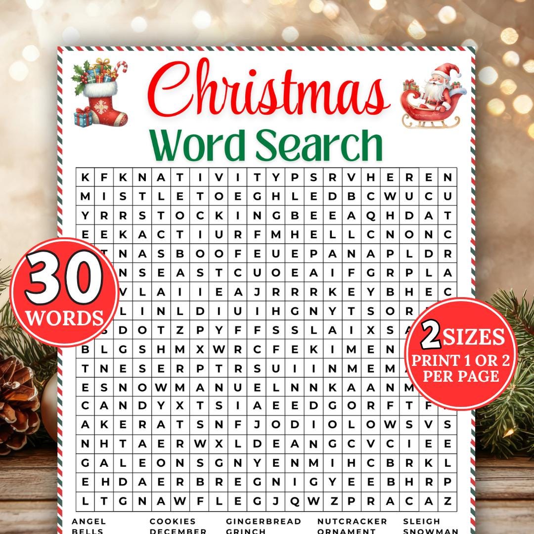 Christmas Word Search Game, Christmas Party Game, Word Search Puzzle ...