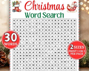 Sopa de letras navideña, juego para fiestas navideñas, crucigrama para niños y adultos, actividad para el aula, búsqueda de palabras, hoja de trabajo navideña
