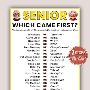 Seniorenspiel, Welches kam zuerst Spiel, Senioren Memory-Spiel, ältere Menschen Spiel, Spiele für Senioren, Denkspiele, Spiele zum Ruhestand, lustige Fakten Trivia