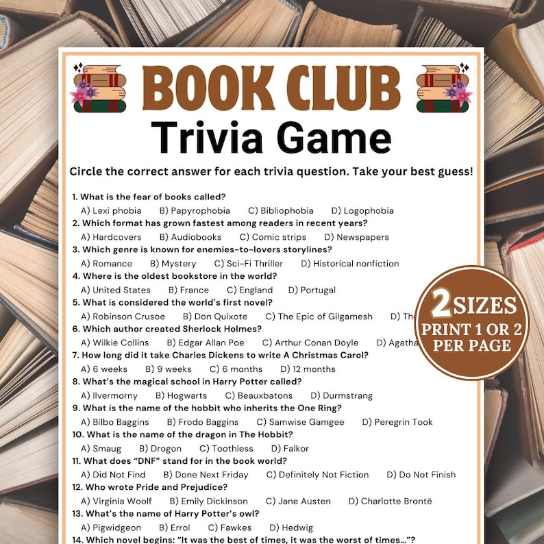 Book Club Trivia Game, Book Club Party Game, Book Club Activities, Book ...