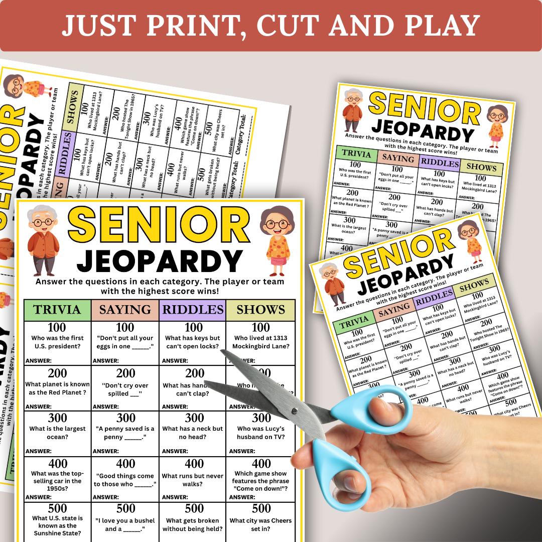 Senior Jeopardy Game, Games for Senior Citizens, Senior Activity