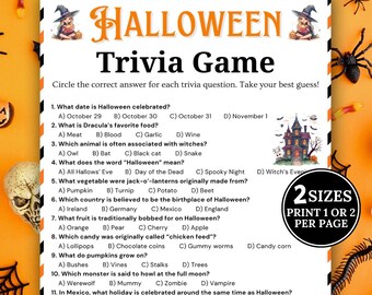 ハロウィンクイズゲーム、印刷可能なハロウィンゲーム、ハロウィンクイズ、大人と子供向けハロウィンパーティーゲーム、ホリデーアクティビティクイズゲーム