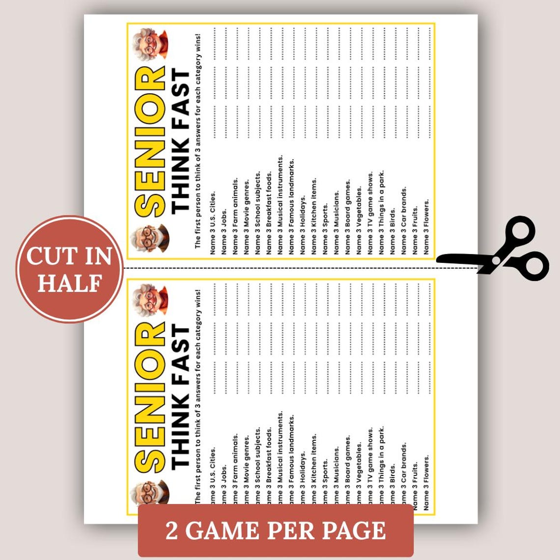 Senior Think Fast Game, Think Quick Game, Games for Senior Citizens ...