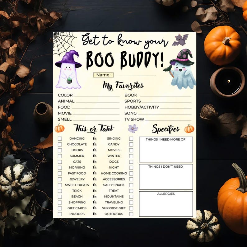 Halloween Boo Buddies Questionnaire, Editable Boo Buddy Canva Template ...