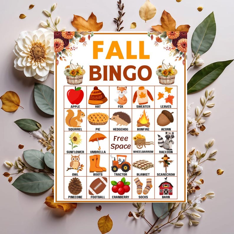 50 Fall Bingo Cards, Fall Bingo, Printable Fall Party Game, Autumn ...