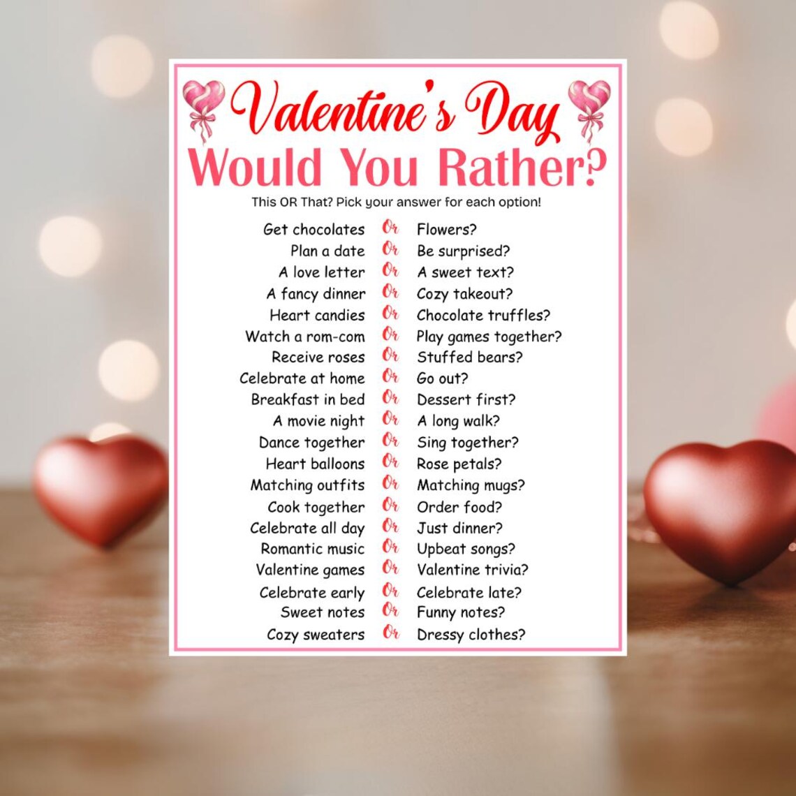 Valentine's Day This or That Game, Would You Rather Game, Party Games ...