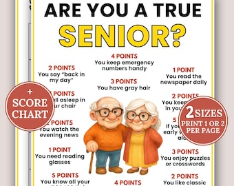 Are You a True Senior Game, Game for Senior Citizens, Senior Birthday Game, Seniors Memory Game, Retirement Game, Brain Teasers,Nursing Home