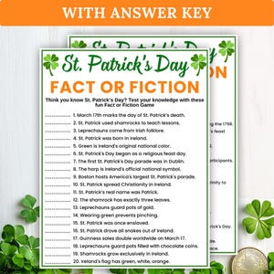 St. Patrick’s Day Fact or Fiction? | St. Patrick’s Day Trivia Game | Fun St. Patrick’s Day Game | St. Patrick’s Day Kid and Adult Games | Printable Games
St. Patrick’s Day Fact or Fiction Trivia Game: Family Fun (Digital Download), St. Patrick’s Day Fact or Fiction Game: Fun Trivia Quiz (Printable PDF)
St. Patrick’s Day Fact or Fiction Game, St. Patricks Day Party Game, True or False Love Quiz, Seniors & Friends Activity, Printable St. Patrick’s Fun