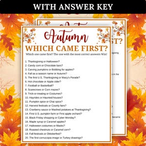 Fall Which Came First Game, Fall Trivia Quiz, Printable Autumn Game, Fall Games, Ice Breaker Game, Office Party Game, Family Game Night