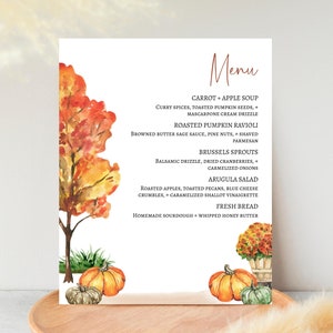 Herbst-Menüvorlage, Herbst-Menü zum Ausdrucken, Herbst-Menü, Herbst-Dinner-Party-Menü, Menüschild, Thanksgiving-Menü, DIY-Menü, #HAC #AUT