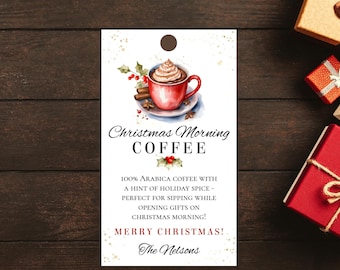 Christmas Coffee Gift Tag Template, Printable Holiday Coffee Gift Label, Christmas Coffee Tag, Christmas Morning Coffee Gift Label, #JOC