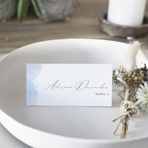 Dusty Blue Place Card Template, Printable Modern Wedding Escort Cards, Blue Watercolor Name Cards, DIY Coastal Beach Wedding Decor, #SKC