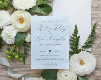 Mint Wedding Invitation Template, Printable Green Wedding Invite, Blue Green Wedding Invitation Card, DIY Beach Wedding Stationery, #SGC