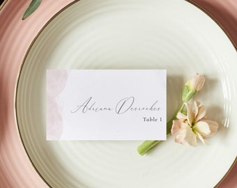Plantilla de tarjeta Blush Place, tarjetas de acompañante modernas imprimibles, tarjetas de nombre de mesa rosa, tarjetas de nombre de champán, decoración de mesa de boda DIY Blush, #BUC