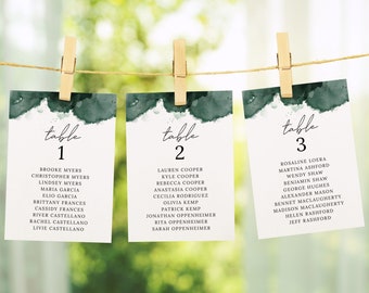 Green Wedding Seating Chart Template, Printable Forest Green Seating Chart Cards, Emerald Seating Plan, DIY Jewel Tone Wedding Decor, #EVC