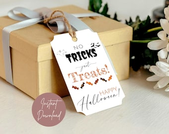 Afdrukbaar Halloween-bedankkaartje, Halloween-cadeaukaartje digitale download, Halloween-traktatietag, geen trucs, alleen traktaties-tag, traktatie-bagagelabel, #SPC #AUT