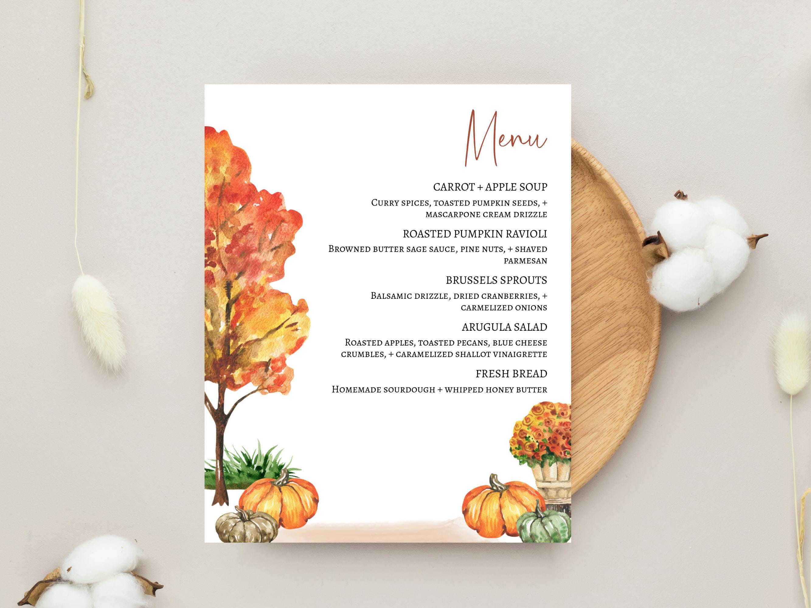 Fall Menu Template, Printable Autumn Buffet Menu, Fall Dinner Party ...