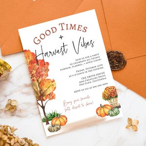 Plantilla de invitación para fiesta de otoño, invitación imprimible para fiesta con temática de otoño, invitación para cena de Acción de Gracias, invitación para Acción de Gracias, #HAC #AUT